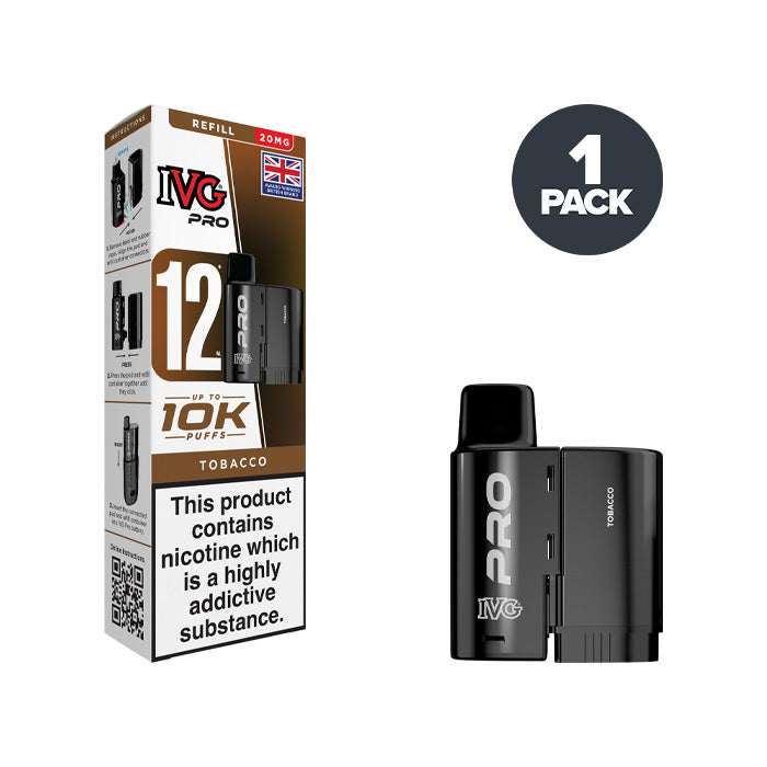 Tobacco IVG Pro 12 Refill Pack | 2ml Pod + 10ml Refill Container Tobacco IVG Pro 12 Refill Pack | 2ml Pod + 10ml Refill Container