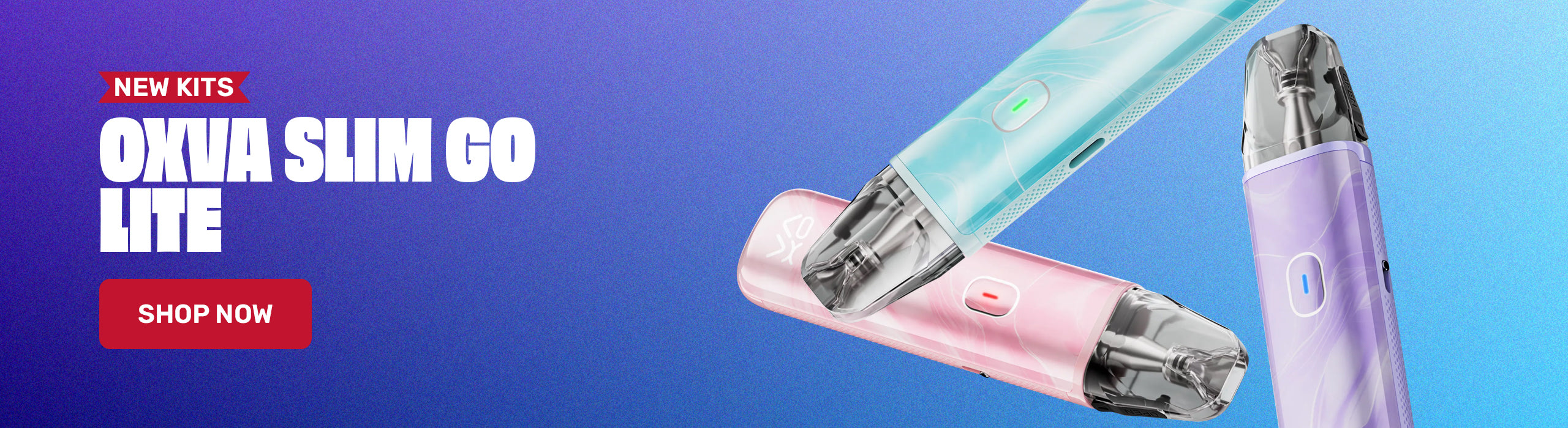 Vaping devices with promotional text on a blue background