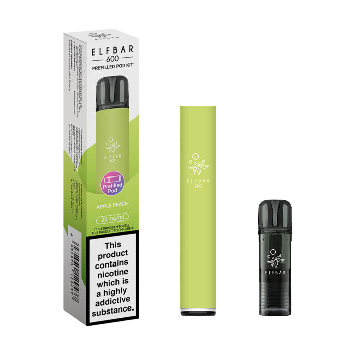 Apple Peach Elf Bar 600 Prefilled Pod Kit and Box