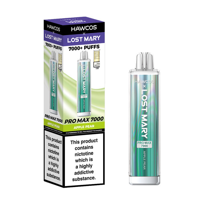 Apple Pear Hawcos x Lost Mary Pro Max 7000 Disposable Vape and Box