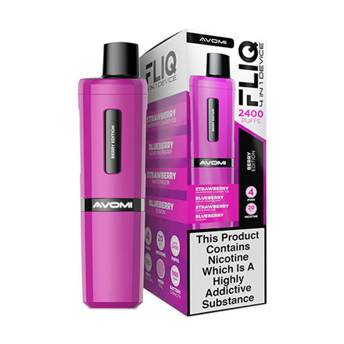 Berry Edition Avomi Fliq 4 in 1 Prefilled Pod Kit and Box
