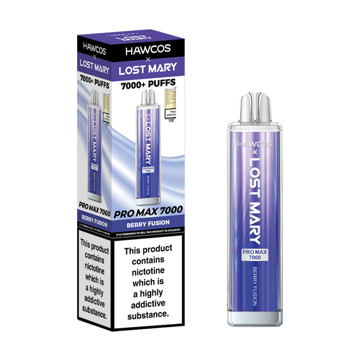 Berry Fusion Hawcos x Lost Mary Pro Max 7000 Disposable Vape and Box