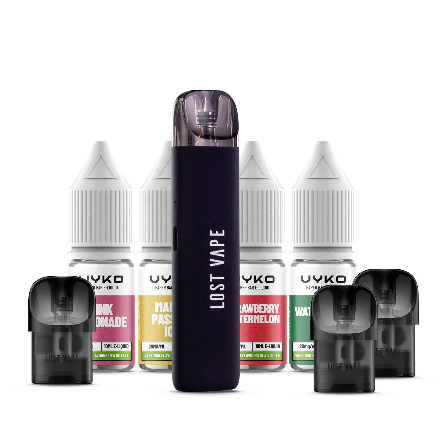 Black Lost Vape Ursa Nano Pod Kit with three 10ml Nic Salts and three pods