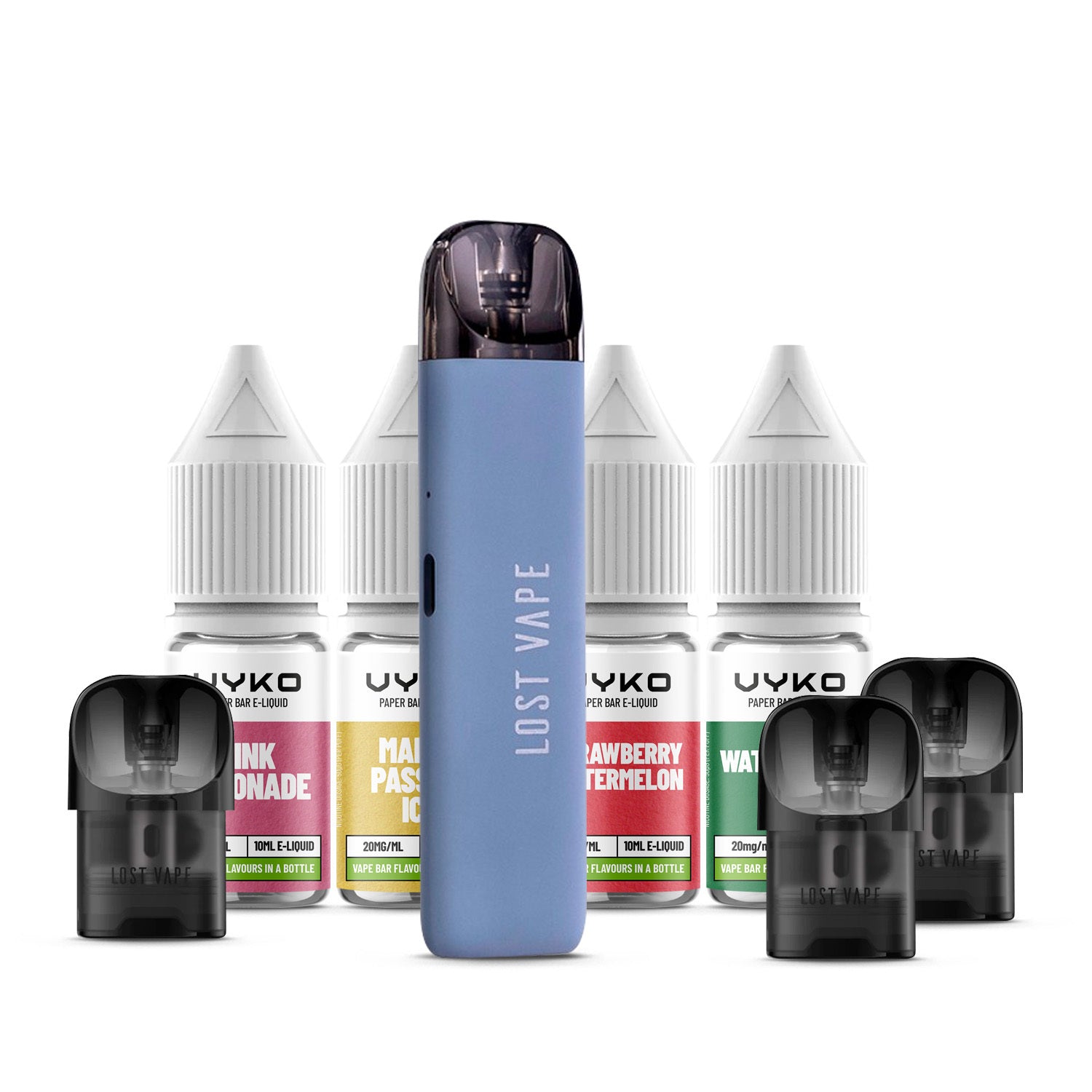 Grey Lost Vape Ursa Nano Pod Kit with three 10ml Nic Salts and three pods