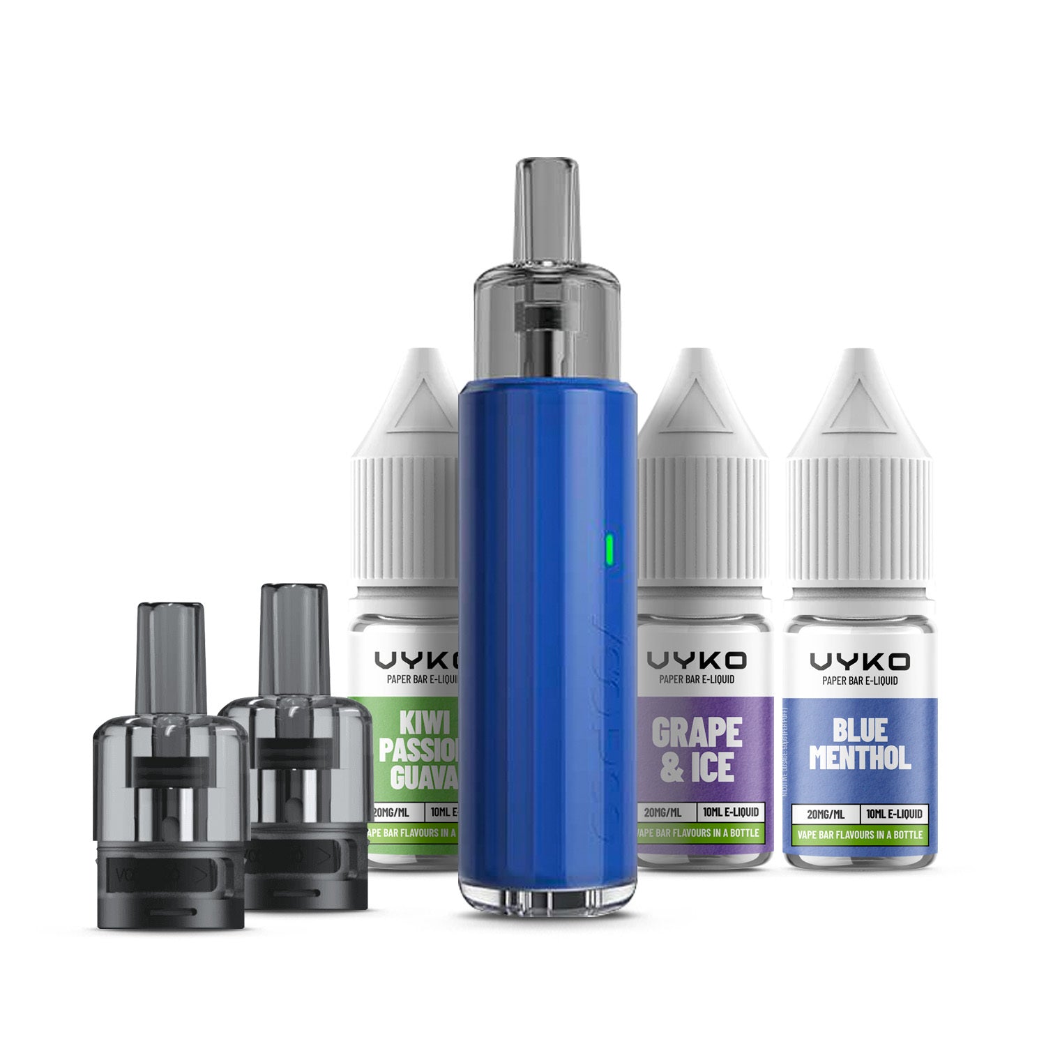 Blue VooPoo Doric Q Kit with three 10ml e-liquids and two pods
