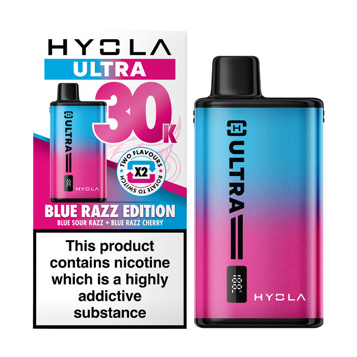 Blue Razz Edition Hyola Ultra 30K Prefilled Pod Kit and Box