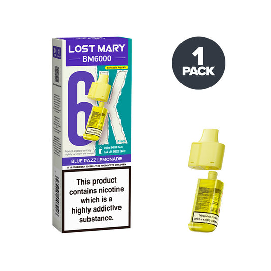 Blue Razz Lemonade Lost Mary BM6000 Prefilled Pod and Box
