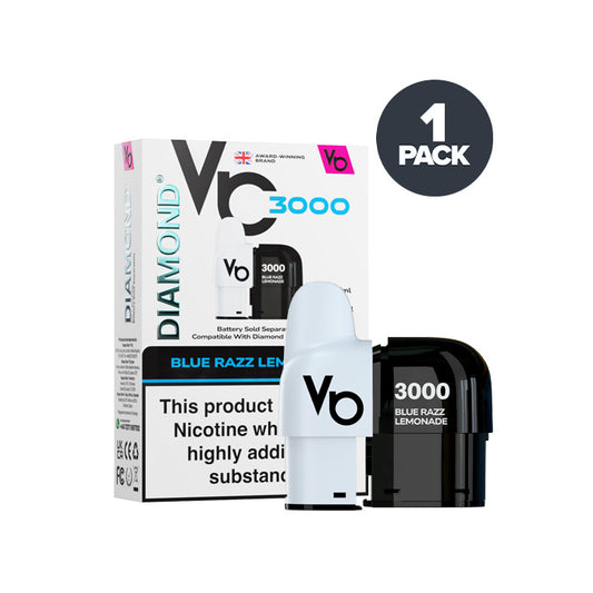 Blue Razz Lemonade Vapes Bars DIamond 3000 Prefilled Pod and Box