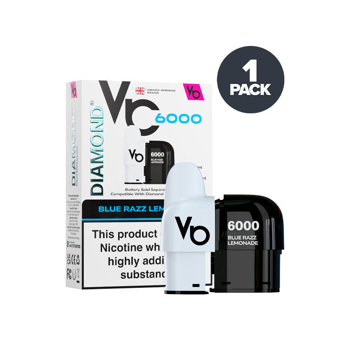 Blue Razz Lemonade Vapes Bars Diamond 6000 Prefilled Pod and Box