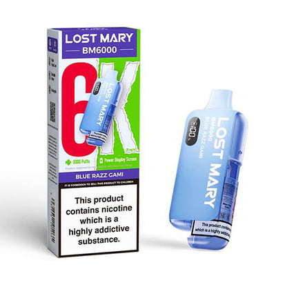 Blue Razz Gami Lost Mary BM6000 Dispoable Vape and Box