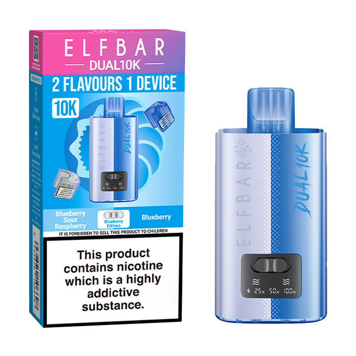 Blueberry Edition Elf Bar Dual 10K Prefilled Pod Kit and Box