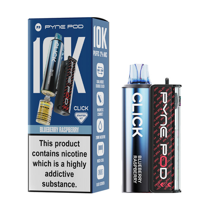 Blueberry Raspberry Pyne Pod Click 10K Prefilled Pod Kit and Box