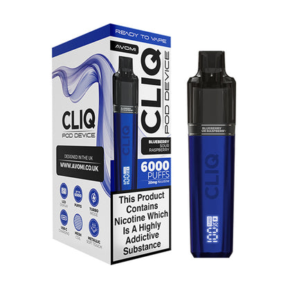 Blueberry Sour Raspberry Avomi Cliq 6000 Pod Kit and Box
