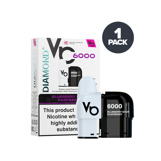 Blueberry Sour Raspberry Vapes Bars Diamond 6000 Prefilled Pod and Box