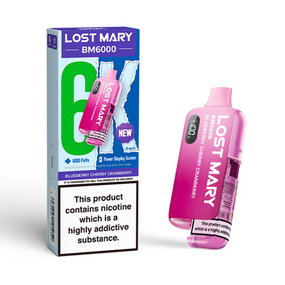 Blue Cherry Cranberry Lost Mary BM6000 Disposable and Box