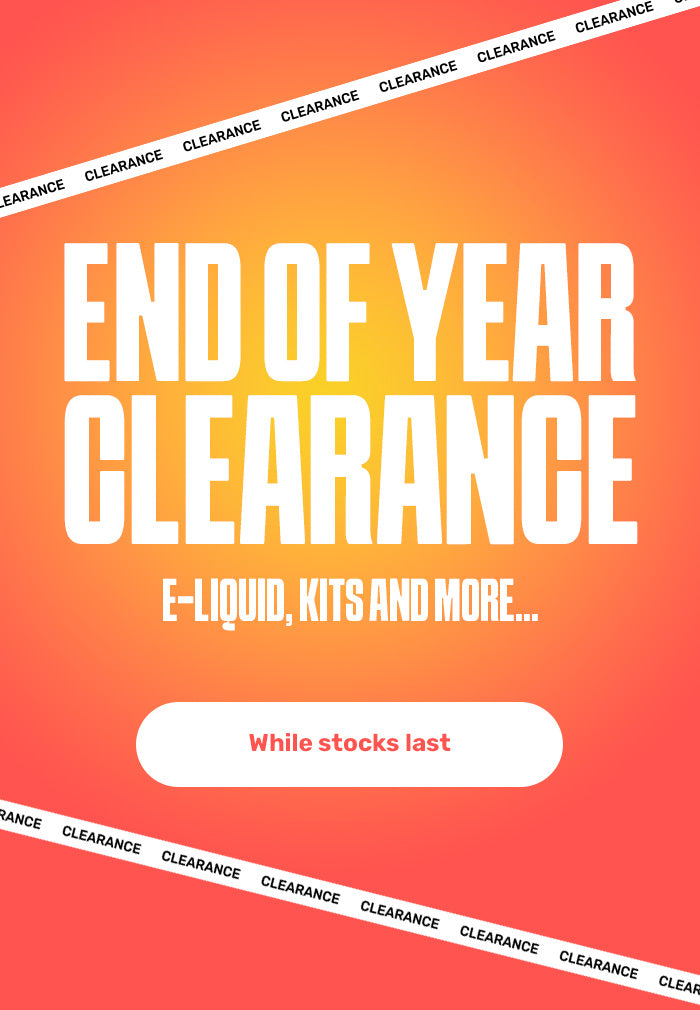 End of year clearance sale advertisement with a gradient background and text.
