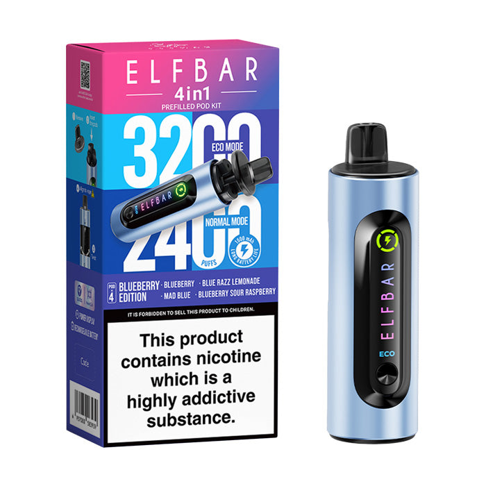 Blueberry Edition Elf Bar 4 in 1 Prefilled Pod Kit and Box