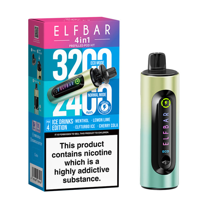 Ice Drinks Edition Elf Bar 4 in 1 Prefilled Pod Kit and Box