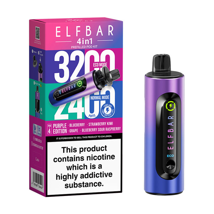 Purple Edition Elf Bar 4 in 1 Prefilled Pod Kit and Box