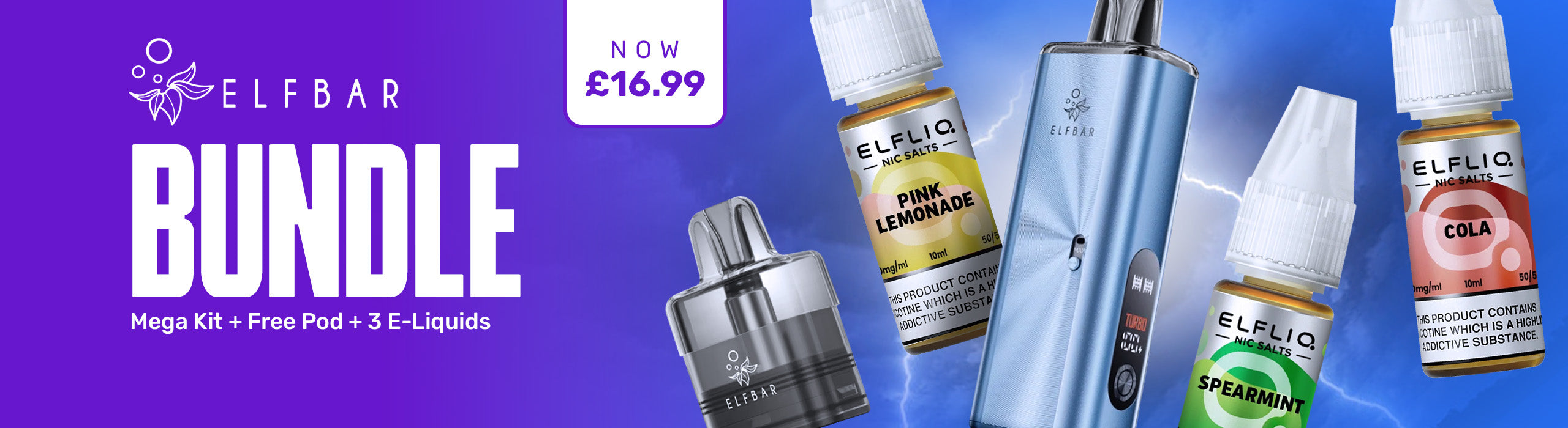 ELF BAR vape products with E-Liquids on a blue background