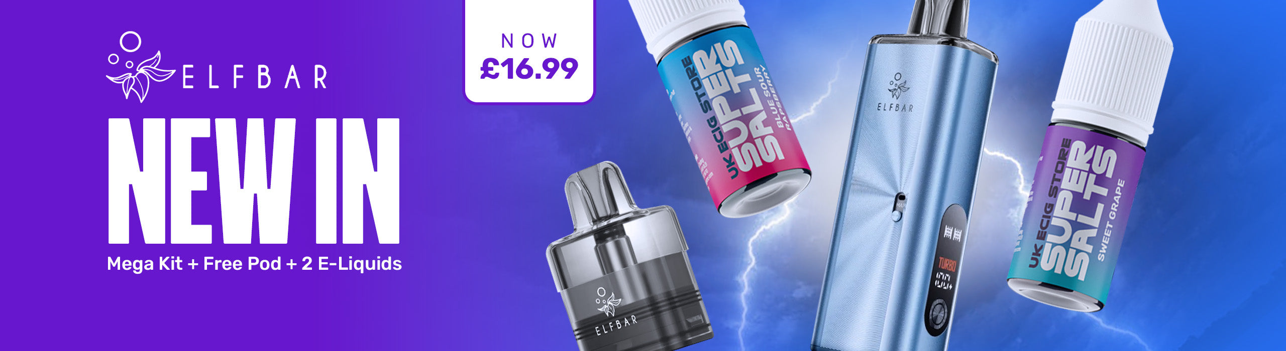 Advertisement for ELF BAR vape products with text and product images on a gradient background.