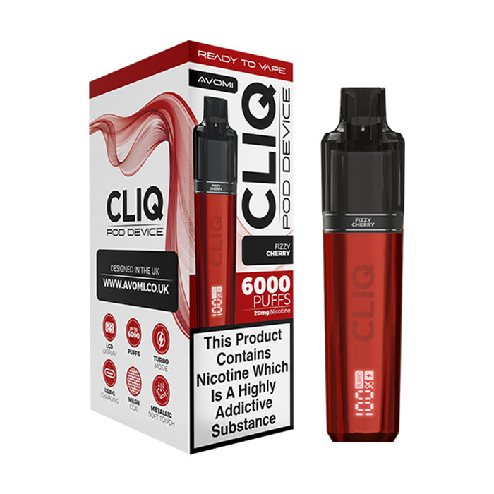 Fizzy Cherry Avomi Cliq 6000 Pod Kit and Box