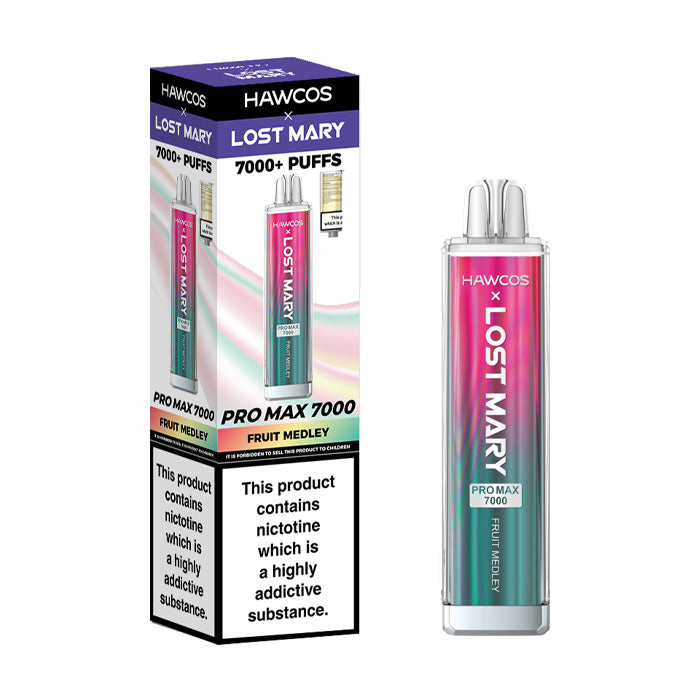 Fruit Medley Hawcos x Lost Mary Pro Max 7000 Disposable Vape and Box