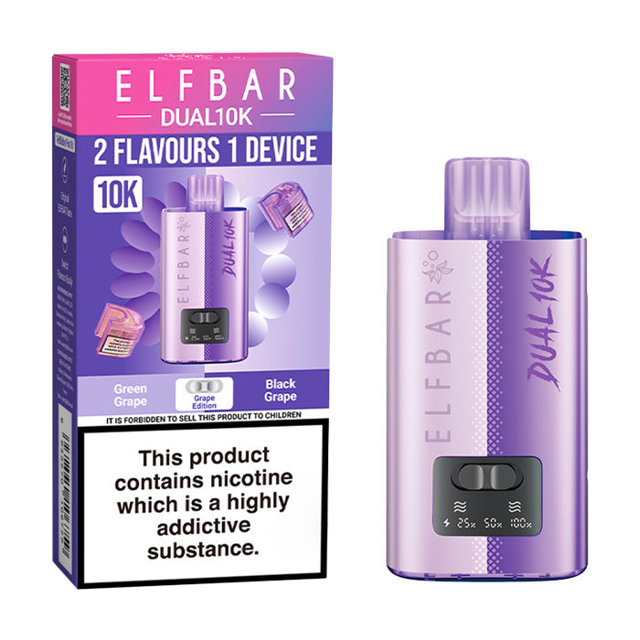 Grape Edition Elf Bar Dual 10K Prefilled Pod Kit and Box
