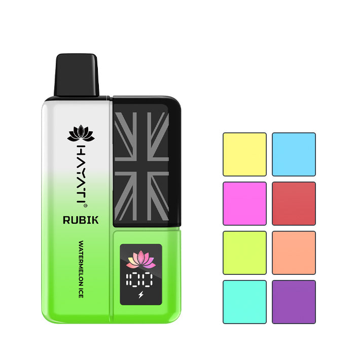 Hayati Rubik 7000 Prefilled Pod Kit with eight squares showcasing eight out of the twenty available flavours