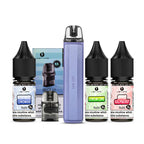 Twill Violet Lost Vape Ursa Nano 3 Kit with a pack of pods and three 10ml e-liquids