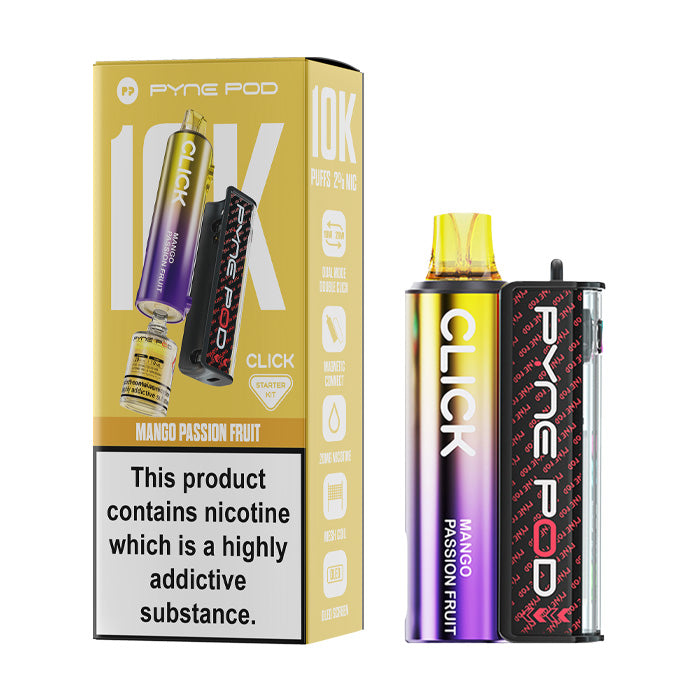 Mango Passion Fruit Pyne Pod Click 10K Prefilled Pod Kit and Box