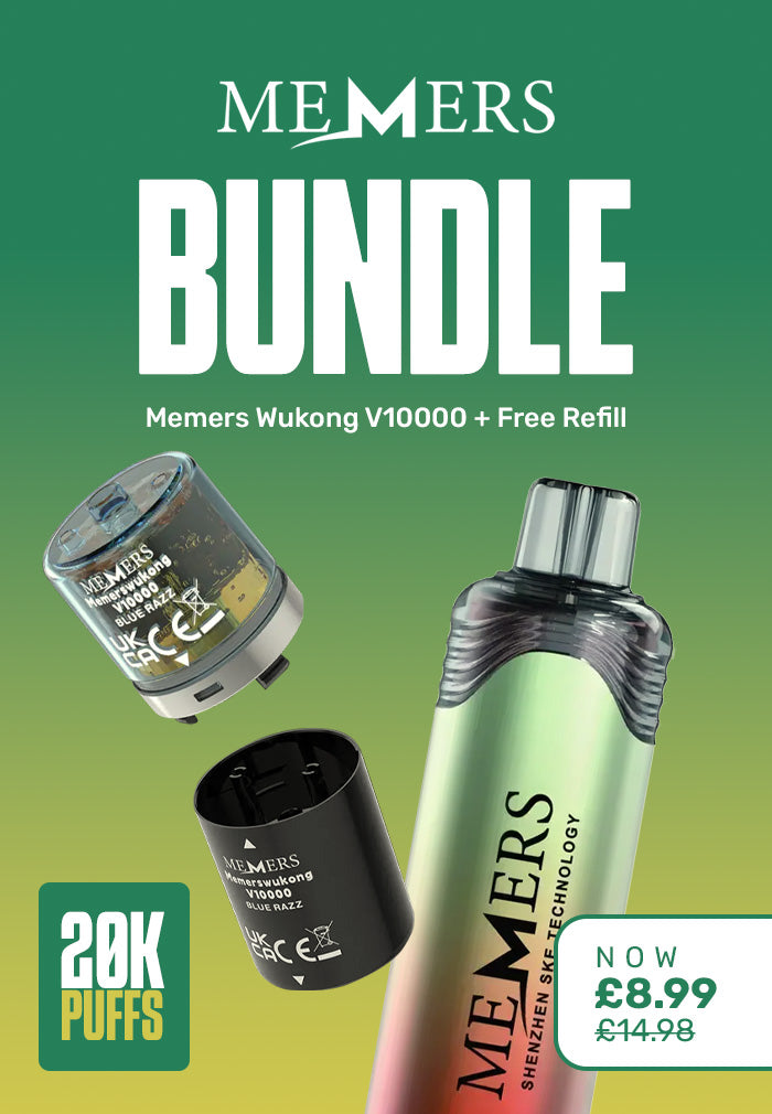 MEMERS vape device with refill and packaging on a green background