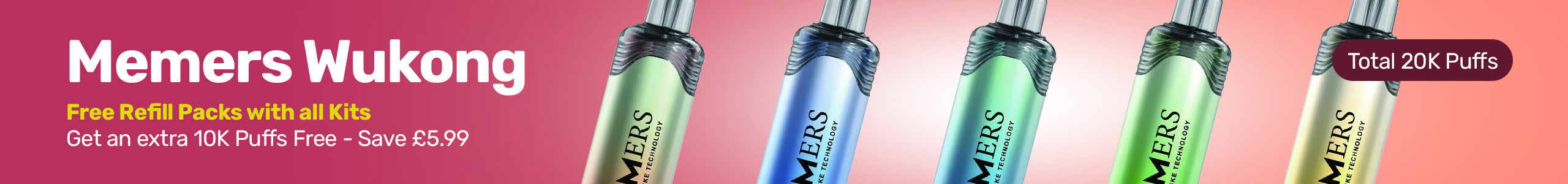 Set of Memers Wukong vape devices with colorful packaging on a gradient background