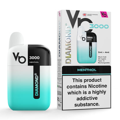 Menthol Vapes Bars Diamond 3000 Prefilled Vape Kit and Box
