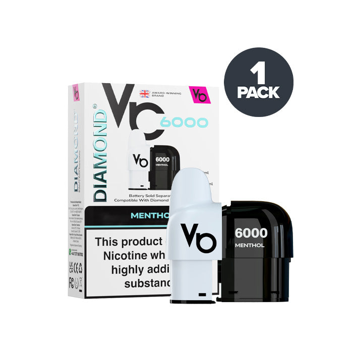 Menthol Vapes Bars Diamond 6000 Prefilled Pod and Box