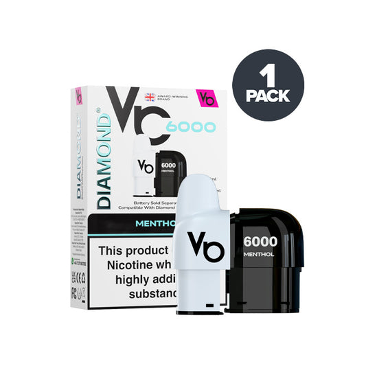 Menthol Vapes Bars Diamond 6000 Prefilled Pod and Box