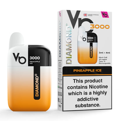 Pineapple Ice Vapes Bars Diamond 3000 Prefilled Vape Kit and Box