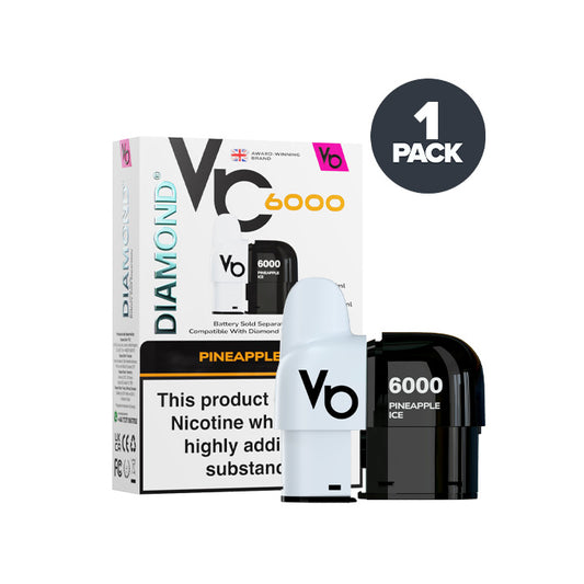 Pineapple Ice Vapes Bars Diamond 6000 Prefilled Pod and Box