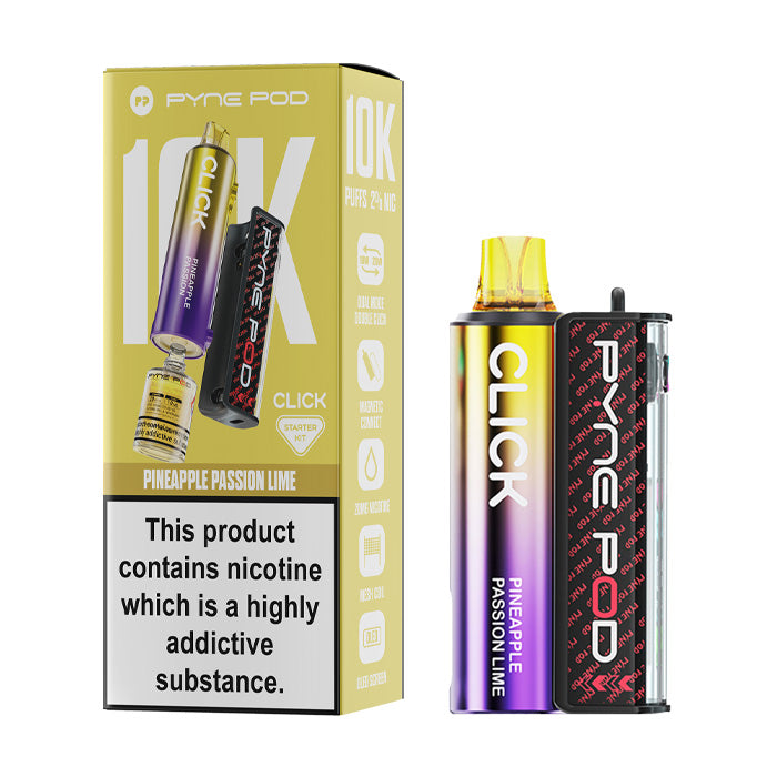 Pineapple Passion Lime Pyne Pod Click 10K Prefilled Pod Kit and Box