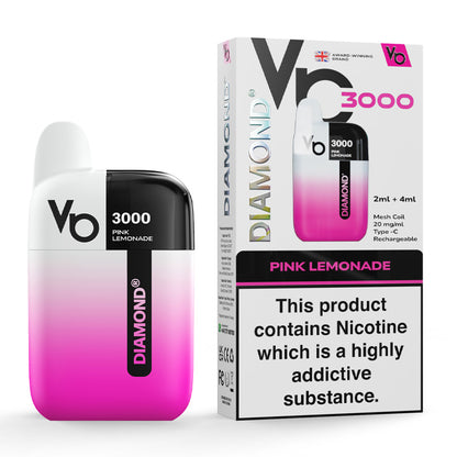 Pink Lemonade Vapes Bars Diamond 3000 Prefilled Vape Kit and Box