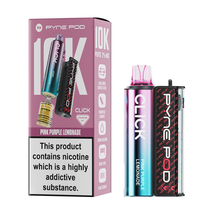 Pink Purple Lemonade Pyne Pod Click 10K Prefilled Pod Kit and Box