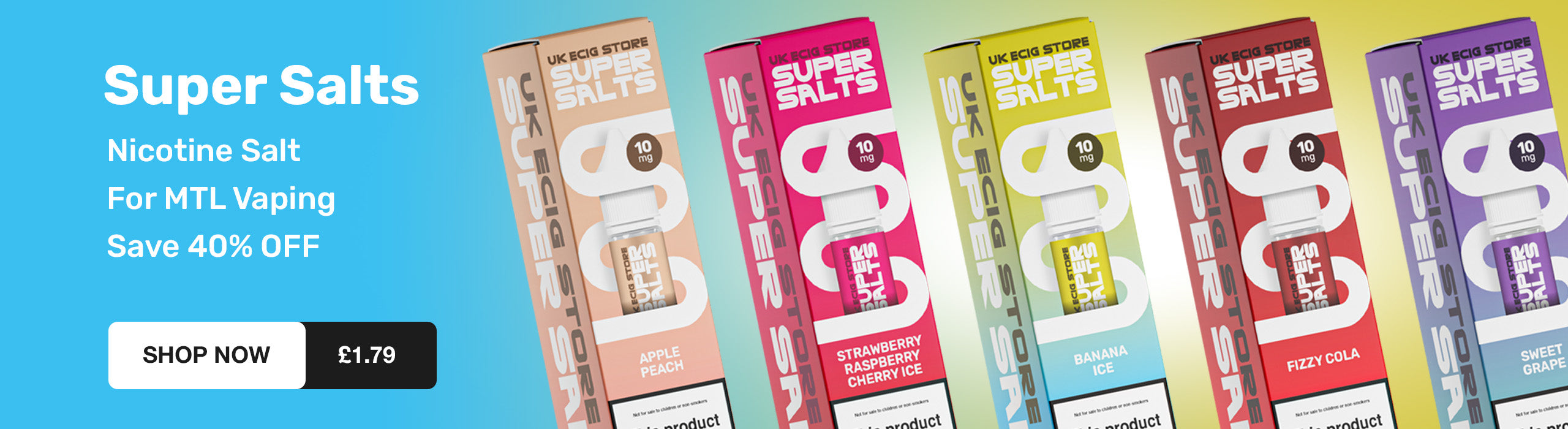 Super Salts nicotine salt packaging with a discount offer on a blue background