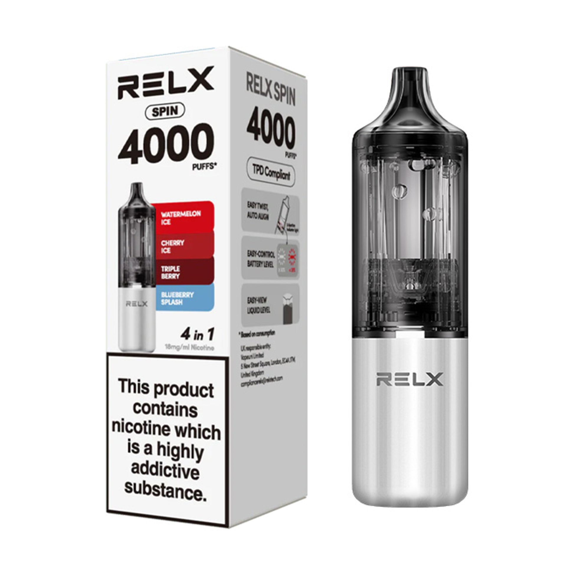 Ricariche Relx Spin 2 In 1 RELX Spin 4in1 Starter Vape Kit Ingrosso Sigarette Elettroniche B2B Ricariche Relx Spin 2 In 1 RELX Spin 4in1 Starter Vape Kit Ingrosso Sigarette Elettroniche B2B
