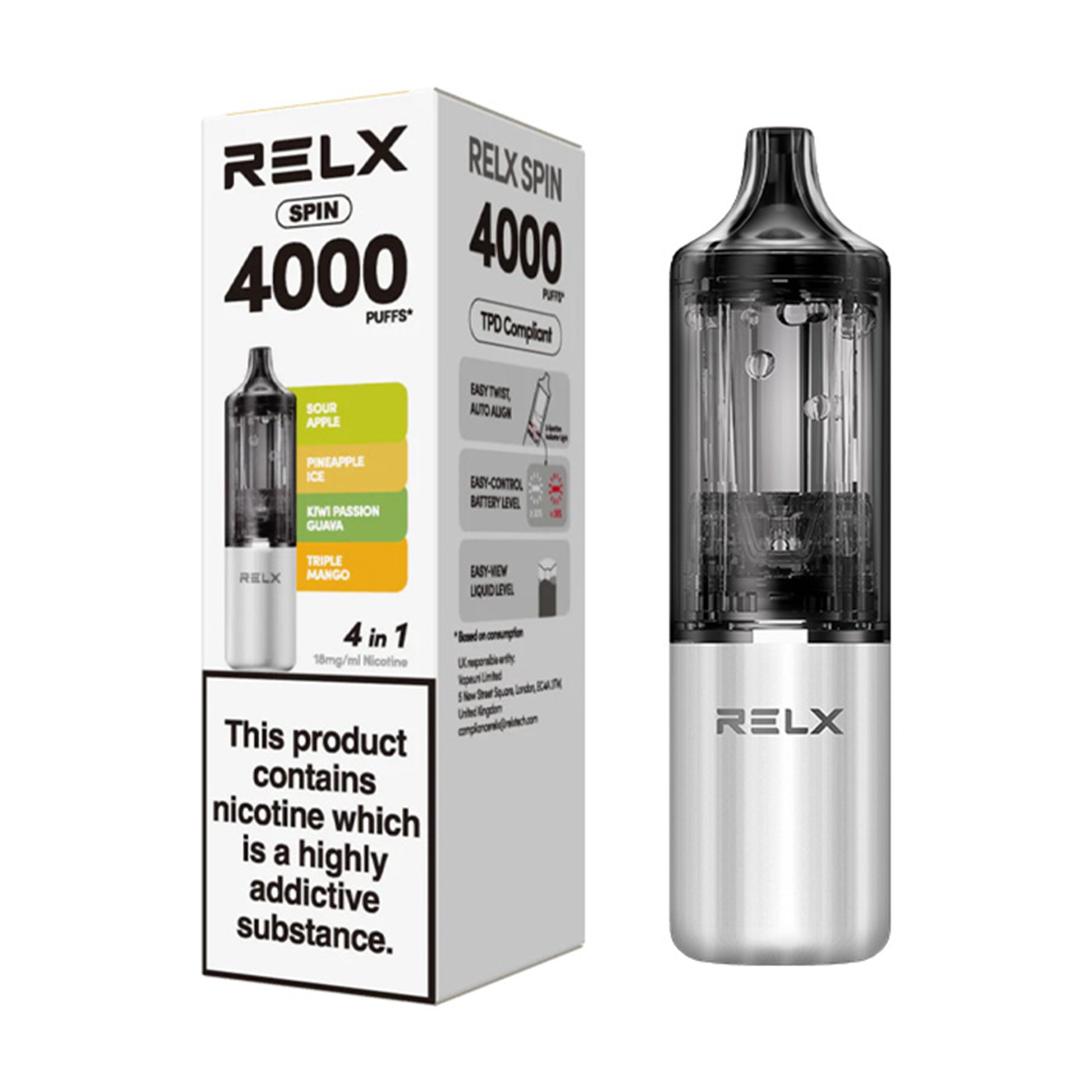 Relx Ricariche RELX Spin 4in1 Starter Vape Kit Sistema a pod | Pod per vaporizzatori ricaricabili Relx Ricariche RELX Spin 4in1 Starter Vape Kit Sistema a pod | Pod per vaporizzatori ricaricabili