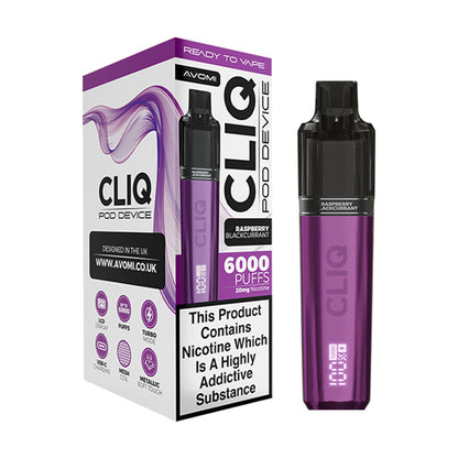 Raspberry Blackcurrant Avomi Cliq 6000 Pod Kit and Box