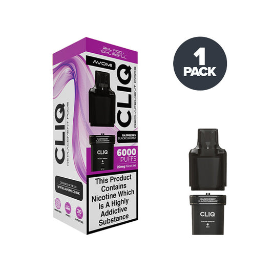 Raspberry Blackcurrant Avomi Cliq 6000 Pre-filled Pod and Box