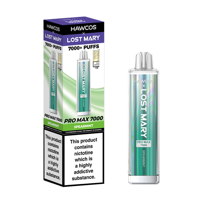 Spearmint Hawcos x Lost Mary Pro Max 7000 Disposable Vape and Box