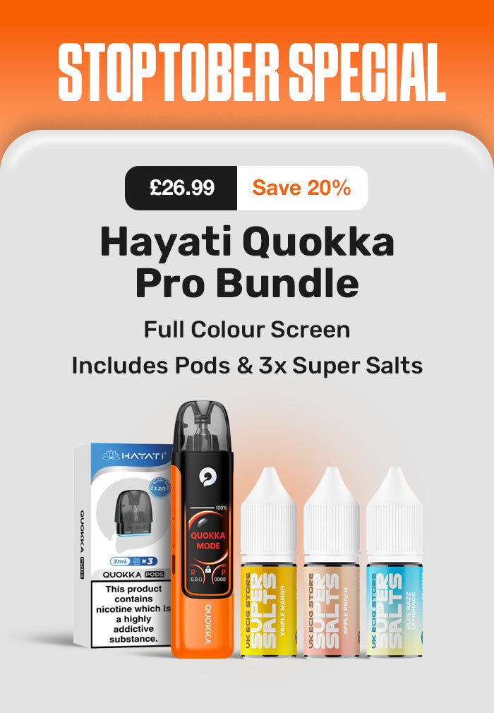 Hayati Quokka Pro Bundle packaging with electronic device and bottles on a white background