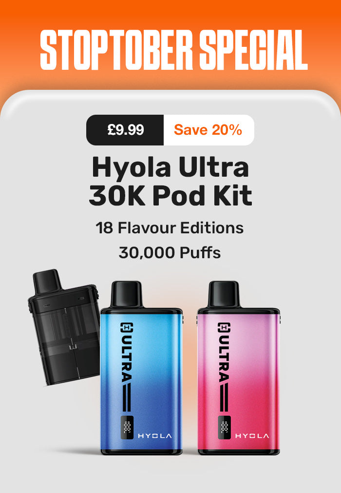 Hyola Ultra 30K Pod Kit advertisement with three pod colors on a light gray background.