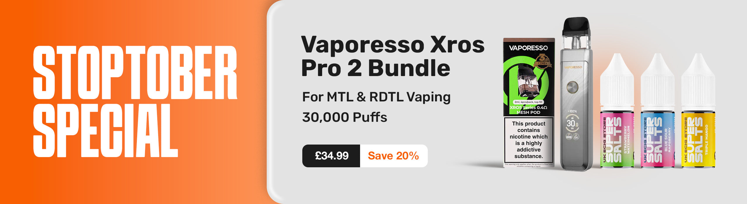 Vaporesso Xros Pro 2 Bundle with vape device and liquids on a white background